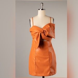 PU faux leather front bow  dress